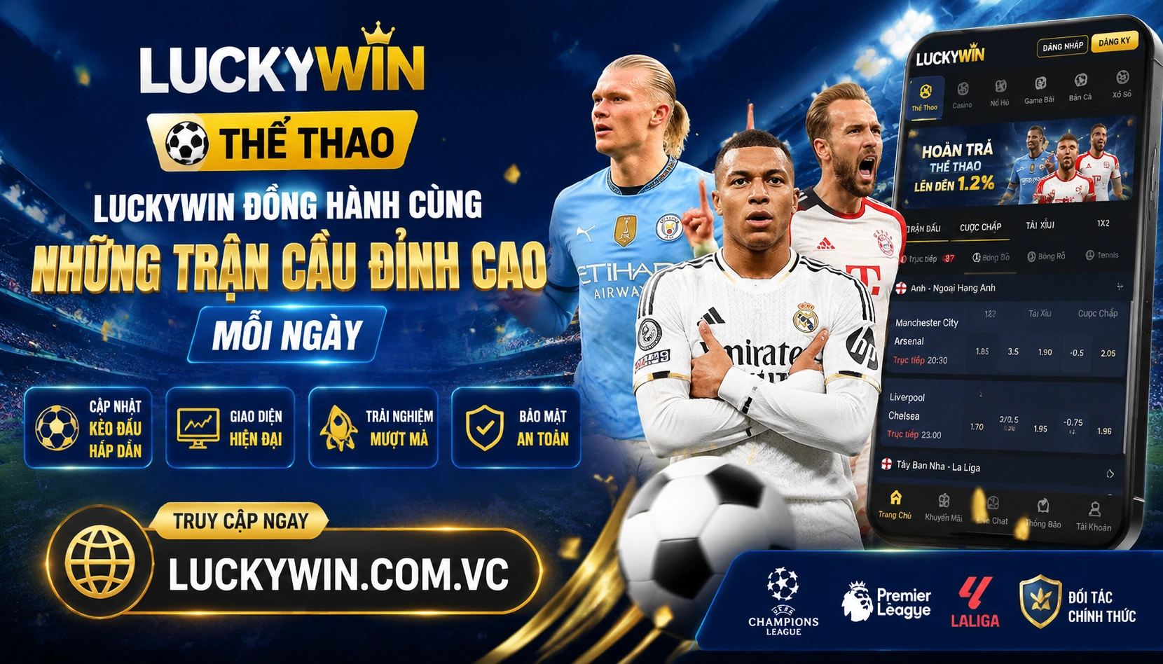 Khu vực khuyến mãi thể thao LUCKYWIN với banner ưu đãi