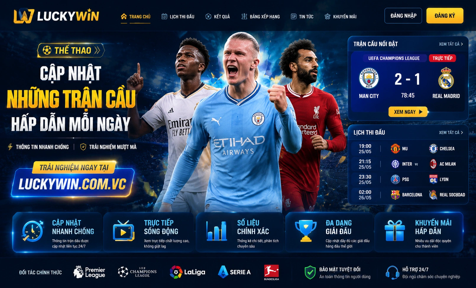 Giao diện thể thao LUCKYWIN trên điện thoại với thẻ trận và nút đặt cược
